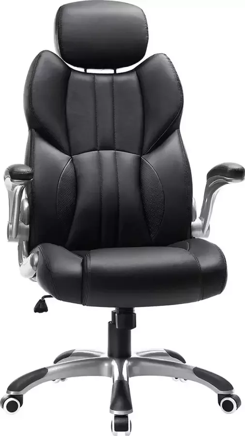 The Mash Bureaustoel ergonomische bureaustoel gamestoel draaistoel inklapbare armleuningen in hoogte verstelbare hoofdsteun belastbaar tot 150 kg zwart