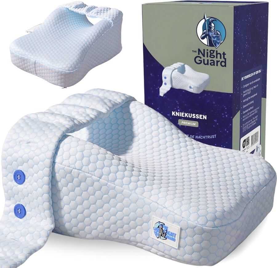 The Night Guard Premium Orthopedisch Kniekussen Ondersteuningskussen Extra knoop voor bevestiging Rugpijn Rugklachten Verkoelend Beenkussen Kniekussen voor in bed Zijslaper Zijslaapkussen - Foto 2
