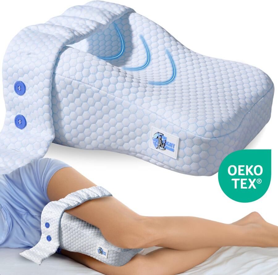 The Night Guard Premium Orthopedisch Kniekussen Ondersteuningskussen Extra knoop voor bevestiging Rugpijn Rugklachten Verkoelend Beenkussen Kniekussen voor in bed Zijslaper Zijslaapkussen