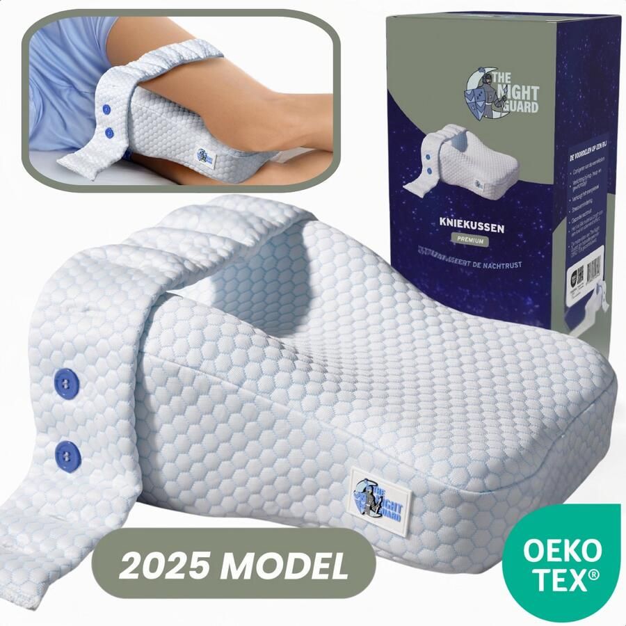 The Night Guard Premium Orthopedisch Kniekussen Ondersteuningskussen Extra knoop voor bevestiging Rugpijn Rugklachten Verkoelend Beenkussen Kniekussen voor in bed Zijslaper Zijslaapkussen - Foto 3