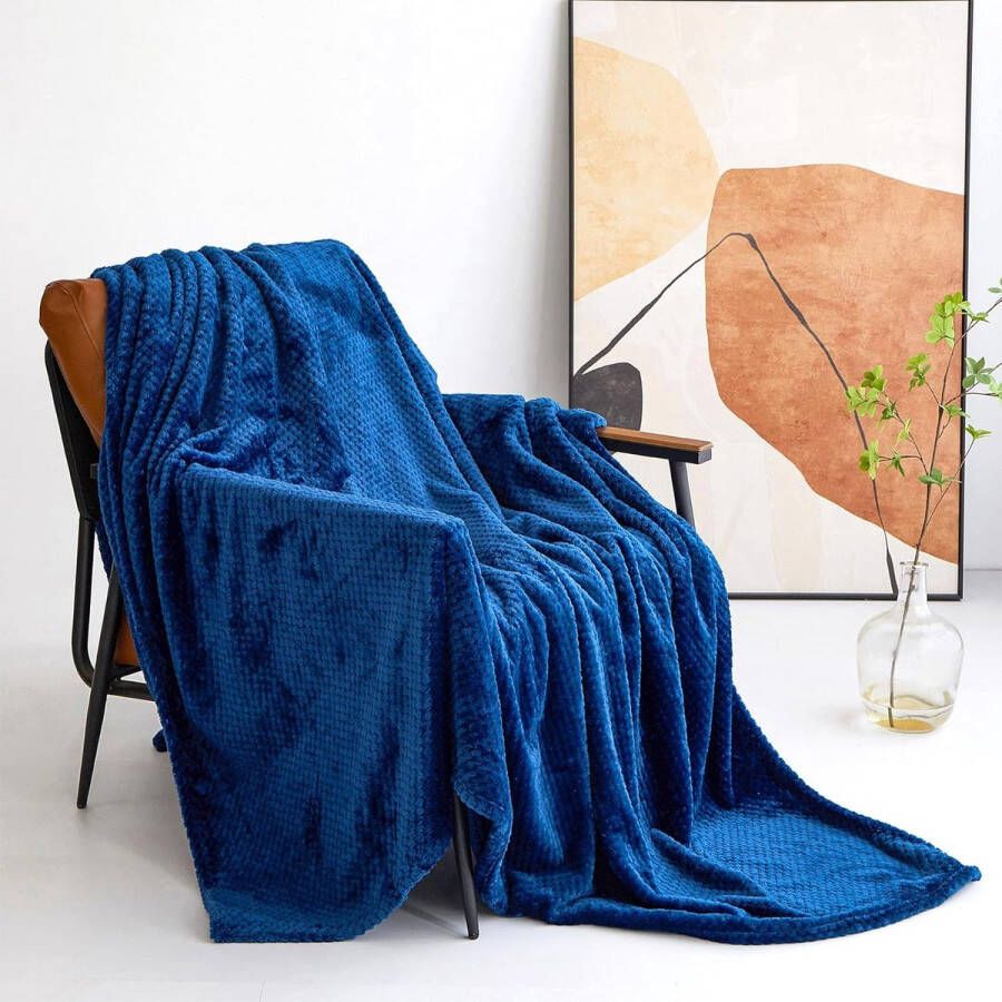 The Olive Tree Fleecedeken 150 x 200 cm donkerblauw zacht en warm sprei voor tweepersoonsbed en bank flanel omkeerbaar dubbelzijdig marineblauw