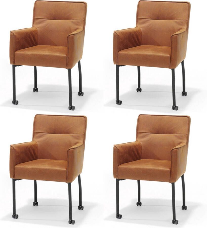 The Seats Eetkamerstoel Sem set van 4 met wieltjes Cowboy Cognac