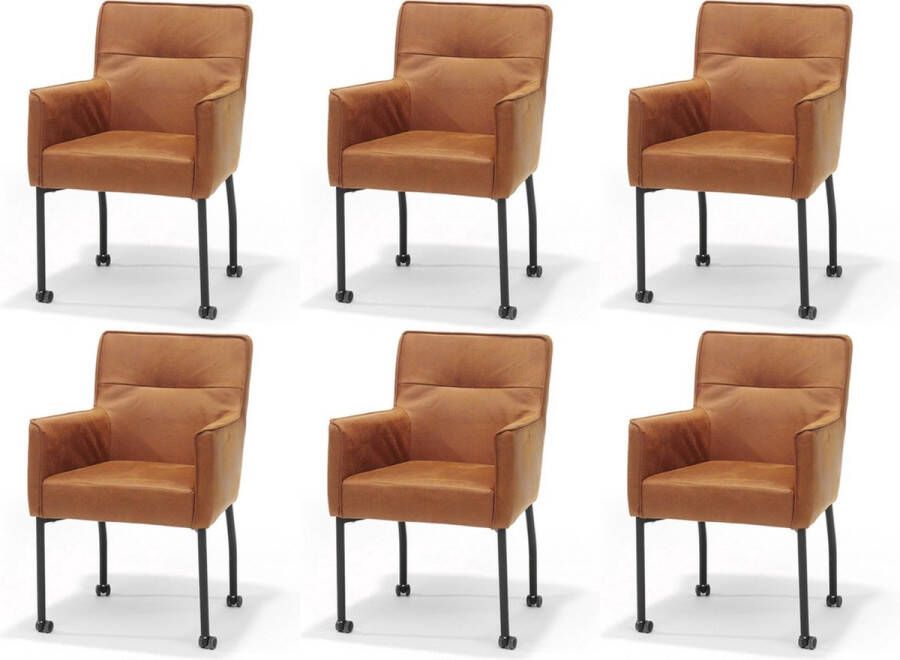 The Seats Eetkamerstoel Sem set van 6 met wieltjes Cowboy Cognac