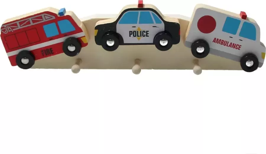 The Toycompany Houten Kapstok ‒ Kinderkapstok ‒ Politie Auto & Hulpdiensten 32 cm