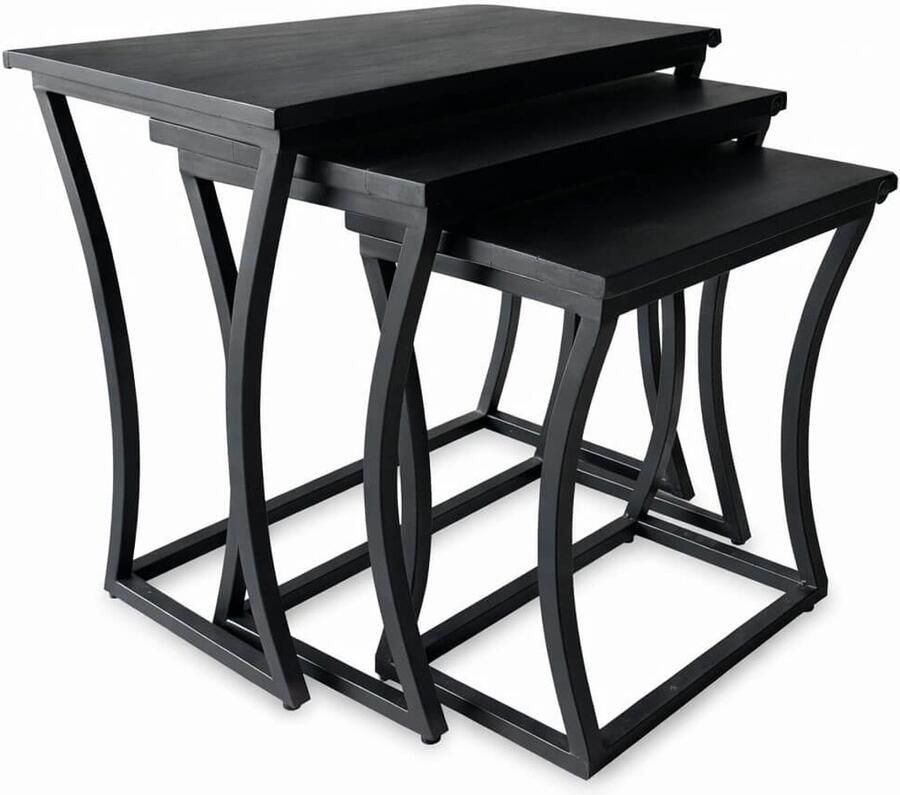 The wooden house Bijzettafel Set van 3 – Zwart Mangohout & Metaal – Industrieel Nesting Design - Foto 2