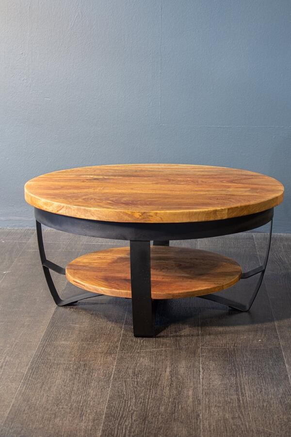 The wooden house Salontafel BROOKS – Mangohout & Zwart Metaal – Industrieel Design met Opbergniveau