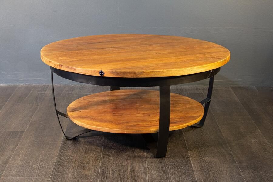 The wooden house Salontafel – Mangohout & Metaal – Industrieel Design met Legplank