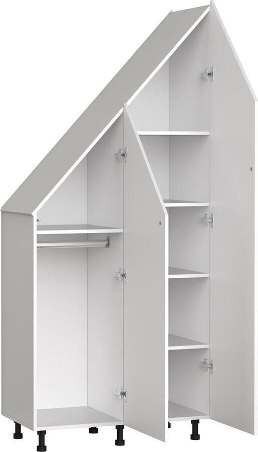 TheBestOf Furniture Kledingkast tegen schuine wand zolder slaapkamer opbergkast geschikt voor schuine daken dakkapel schuine wand links