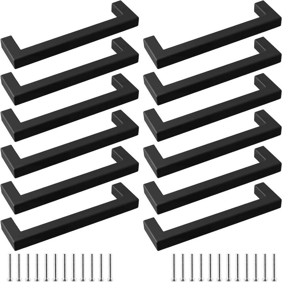 Allecto plus Meubelgrepen zwart 128 mm 12 stuks met schroeven Roestvrij staal Keukengrepen voor meubels en deuren