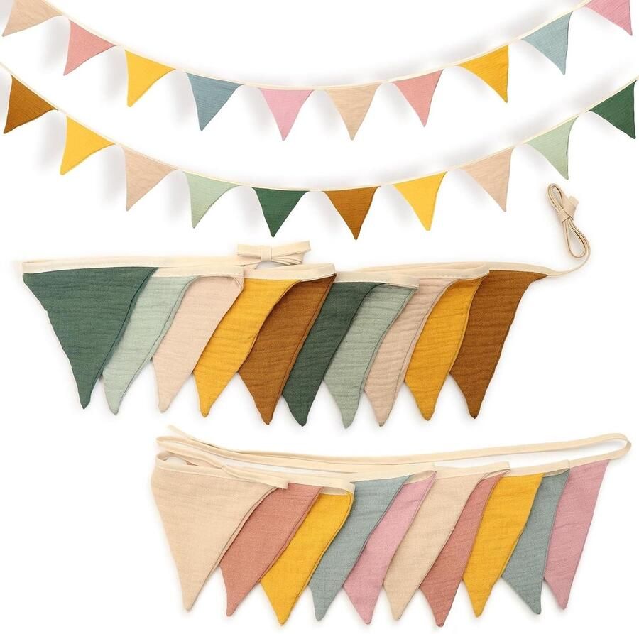 TheLau 2 stuks vlaggetjesslinger voor kinderkamer 2 7 m stoffen vlaggetjesslinger voor buiten slinger kinderkamer decoratie om op te hangen huisbed decoratie voor jongens en meisjes
