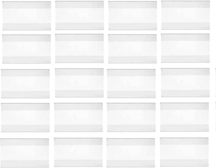 TheLau 20 stuks transparante acryl etikettenhouders 8 x 5 cm voor prijskaarten en planken ideaal voor supermarkt boekenrek en school