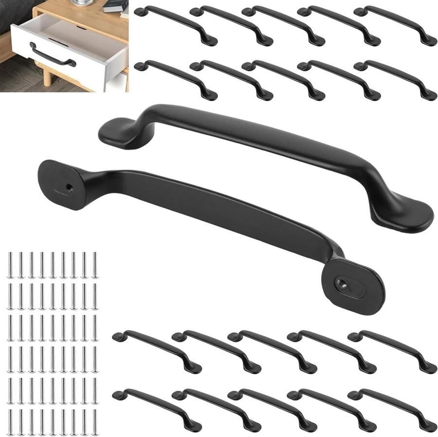 Allecto Plus Kastgrepen Zwart Aluminiumlegering 24 Stuks Voor Keuken Deurgrepen Meubelgreep Gatafstand 128 mm Voor Lade en Kledingkast