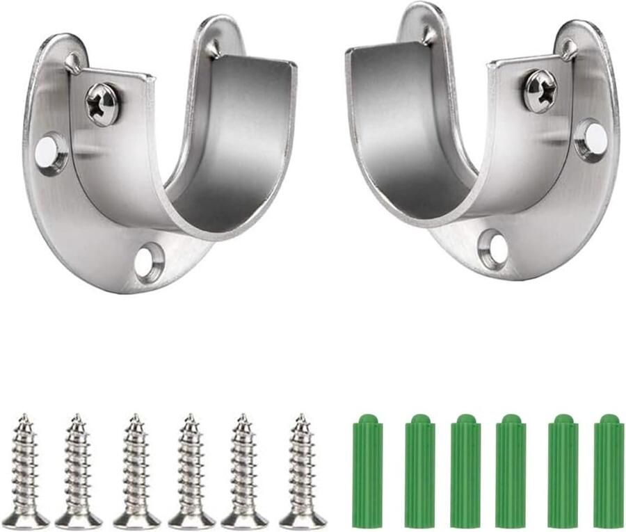 TheLau 2x Ronde Buis Houders van Roestvrij Staal voor Kledingstang 32 mm Inclusief Schroeven Geschikt voor Kledingkast Gordijnroede en Kledingstang Zilver