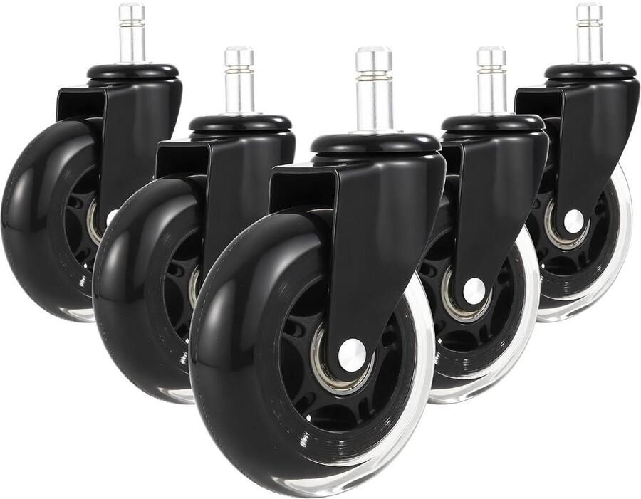 Allecto plus Set van 5 rubberen bureaustoelwielen 10 mm x 22 mm geschikt voor de meeste bureaustoelen
