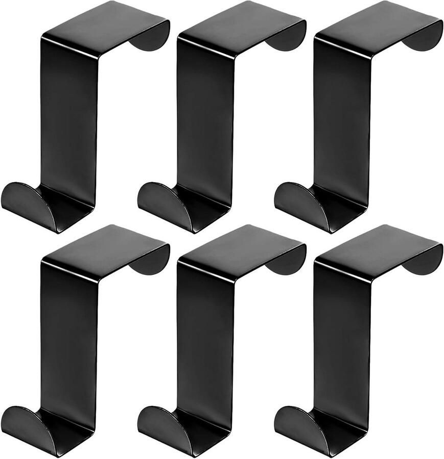 TheLau 6-delige deurhanger set van roestvrij stalen haken met een bladdiepte van 4 cm voor kerstkransen en kleding in zwart. Stevige kapstokhaken voor deurkast en kledingkast
