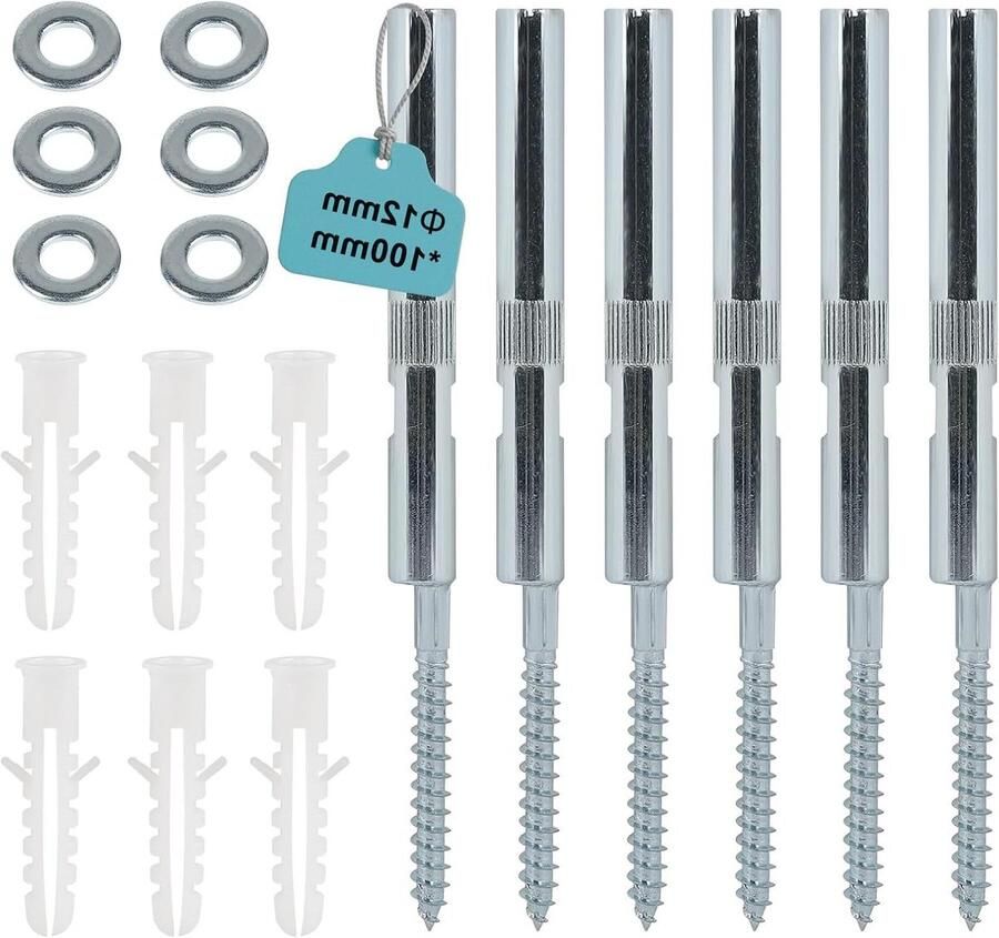 Allecto Plus 6 stuks intrekbare plankhouders voor wandplanken Ø 12 x 100 mm Pluggen en sluitringen Geschikt voor zware en zwevende planken Verzinkt