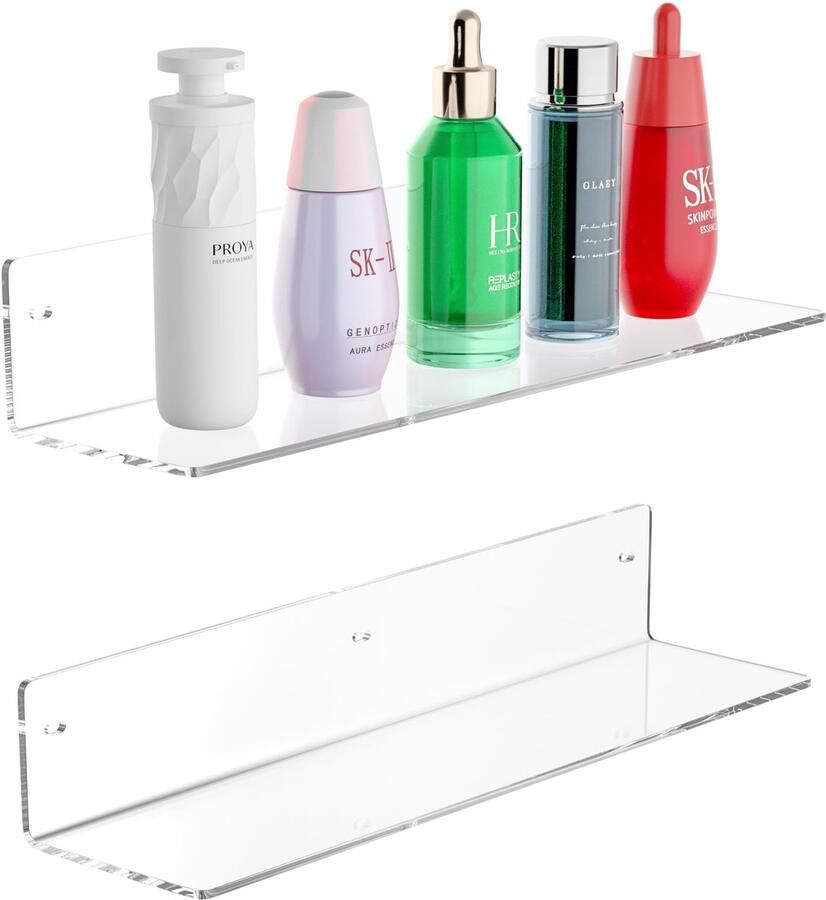 TheLau Aanpasbare Transparante Wandplanken van Hoogwaardig Acryl voor Opbergbehoeften in Huis 40 cm set van 2