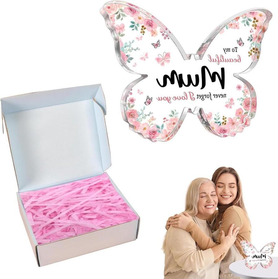 TheLau Acryl Vlinder Bureau Beeldje voor Mama Verjaardag & Moederdag Geschenken Inclusief Geschenkverpakking Moederdagcadeau voor Mama Oma Uniek en Symbolisch