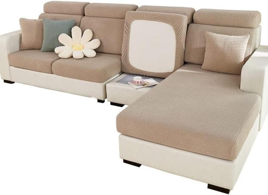 TheLau Bankovertrek stretch bankovertrek voor L-vormige chaise longue universeel elastisch en antislip