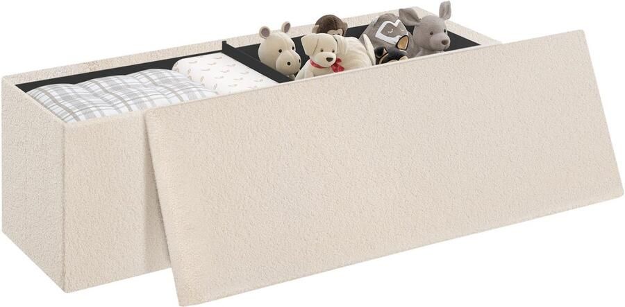 TheLau Comfortabele Zitbank met Royale Opbergruimte en Teddystof Bekleding voor Elke Ruimte 110 x 38 x 38