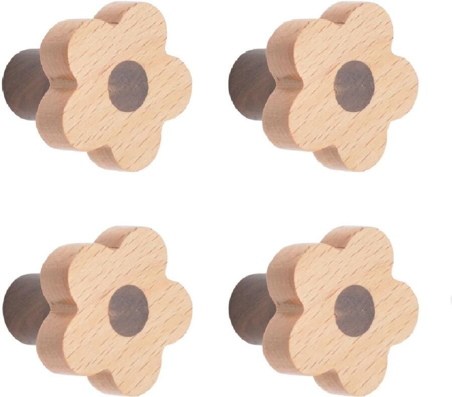 TheLau Decoratieve Houten Bloemvormige Handgrepen voor Kasten en Lades Set van 4 Stuks