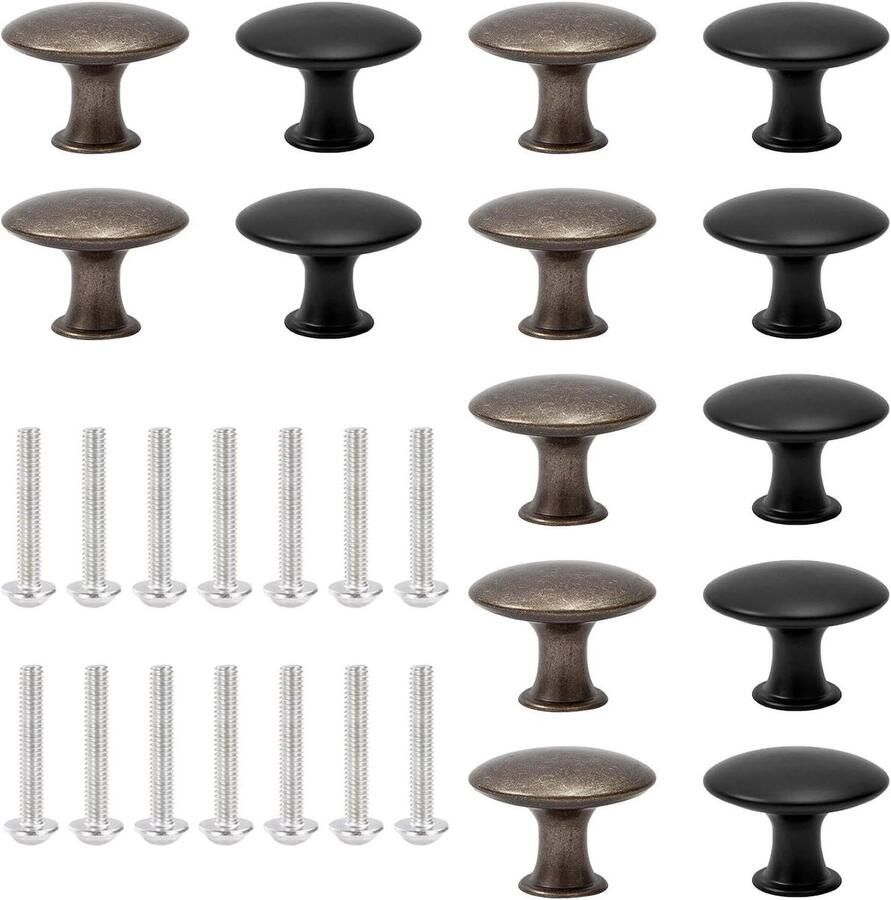 Allecto plus Set van 14 vintage kastknoppen 30 mm voor keuken en slaapkamer Antieke stijl ladehandgrepen zwart brons inclusief schroeven