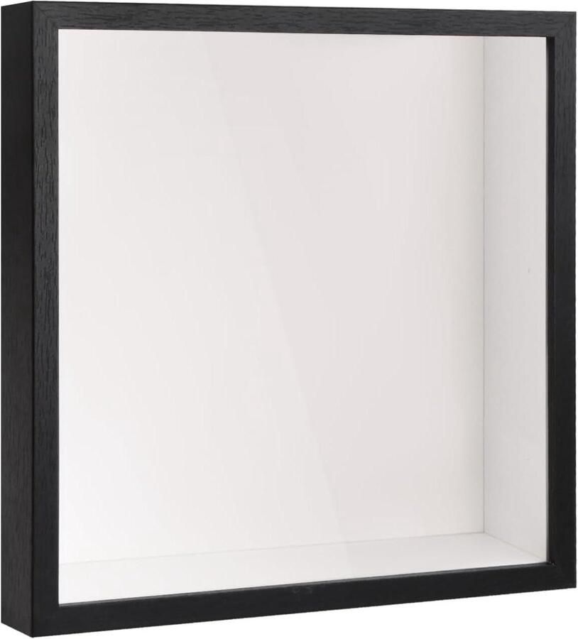 TheLau Diepe 3D-schaduwdoos voor muur en tafel Houten boxlijst voor medaille en bloem Zwarte fotolijst voor memorabilia 27 x 27 cm