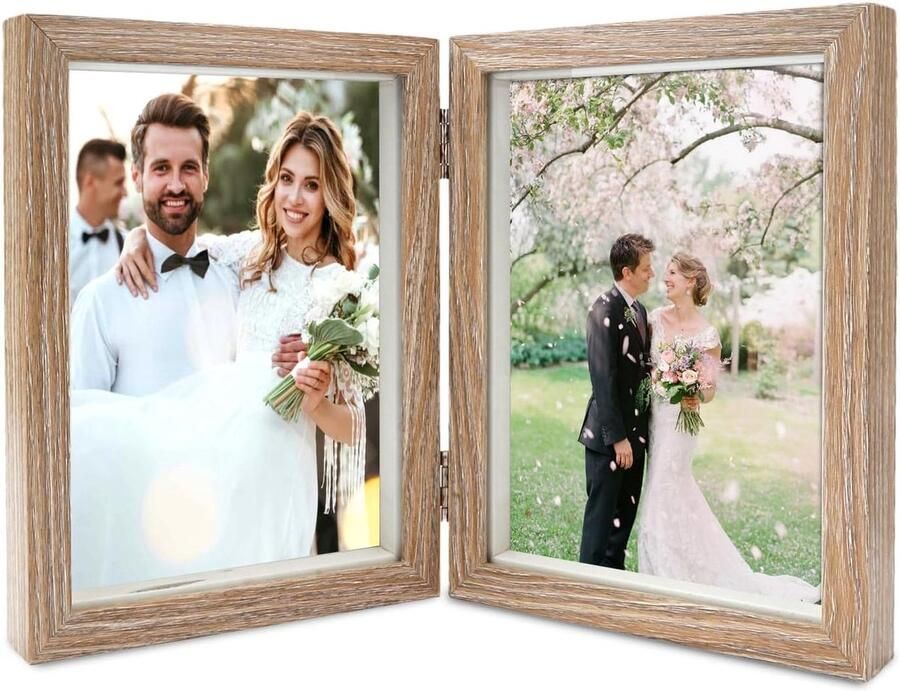 TheLau Dubbele Fotolijst van Hout Opvouwbaar en Collage 13 x 18 Tafel- of Geschenkdisplay