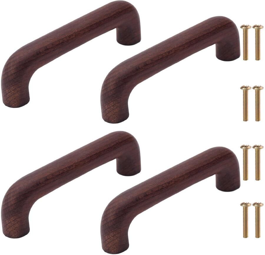 TheLau Elegante Houten Kastgrepen voor Meubeltoepassingen Walnootkleur 4 Stuks Set met Schroeven
