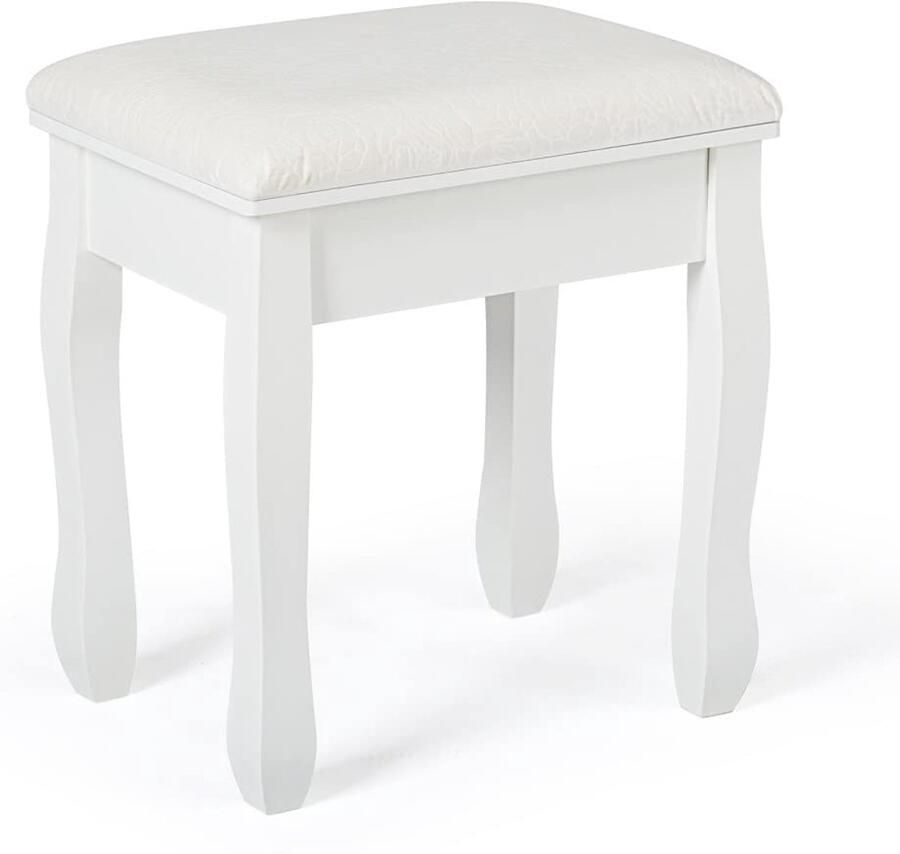 TheLau Elegante Kaptafel Kruk met Rozenpatroon en Houten Poten voor Interieurstijlen