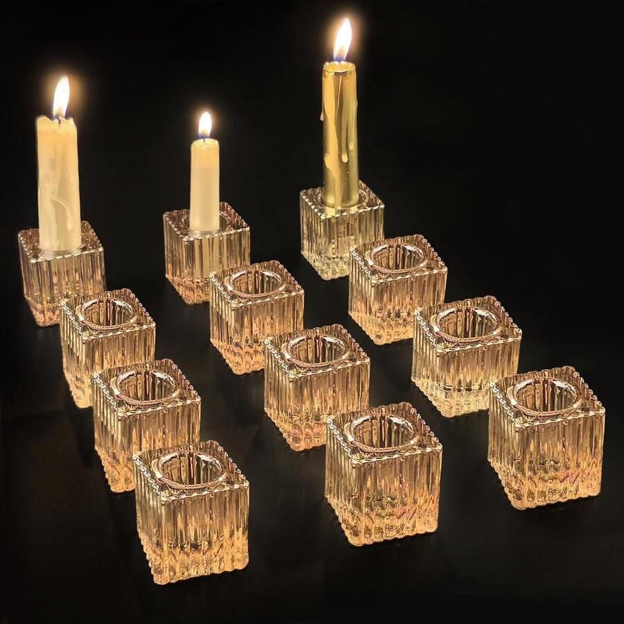 Allecto plus Glazen kaarsenhouder voor tafel- en boomkaarsen in amberkleur met transparant glas