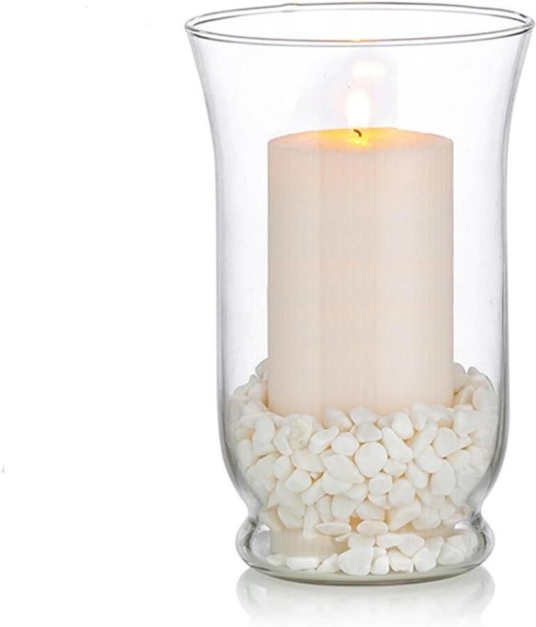 TheLau Glazen pijler kandelaars met orkaan kandelaar voor Ø 80 x 150mm kaarsen Kerstdecoratie Halloween Meditatie Bruiloft Eettafel Tuindecoratie Binnen en buiten Sfeervol en duurzaam
