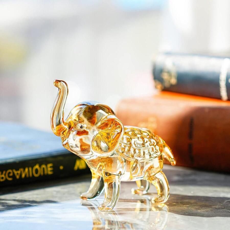 TheLau Handgemaakt kristallen olifant beeldje met omhoogstaande kofferbak Glazen dierenbeeld Champagne Dieren kunst cadeau voor huisdecoratie Tafel middelpunt