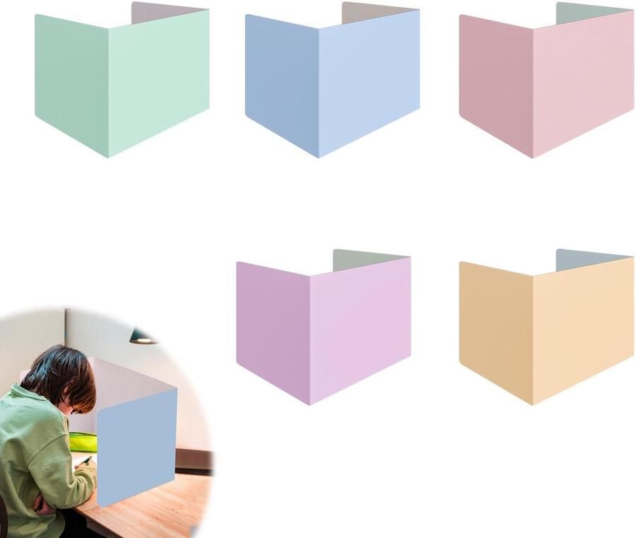 TheLau Handige Opvouwbare Scheidingswanden voor Bureau en School 5-delige Set in Vrolijke Kleuren 40 x 30 x 30 cm