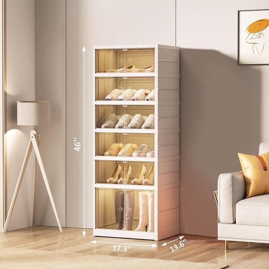 TheLau Handige Opvouwbare Schoenopberger met 6 Lagen voor Tot 12 Paar Schoenen Transparante Deuren en Stapelbare Organisatie