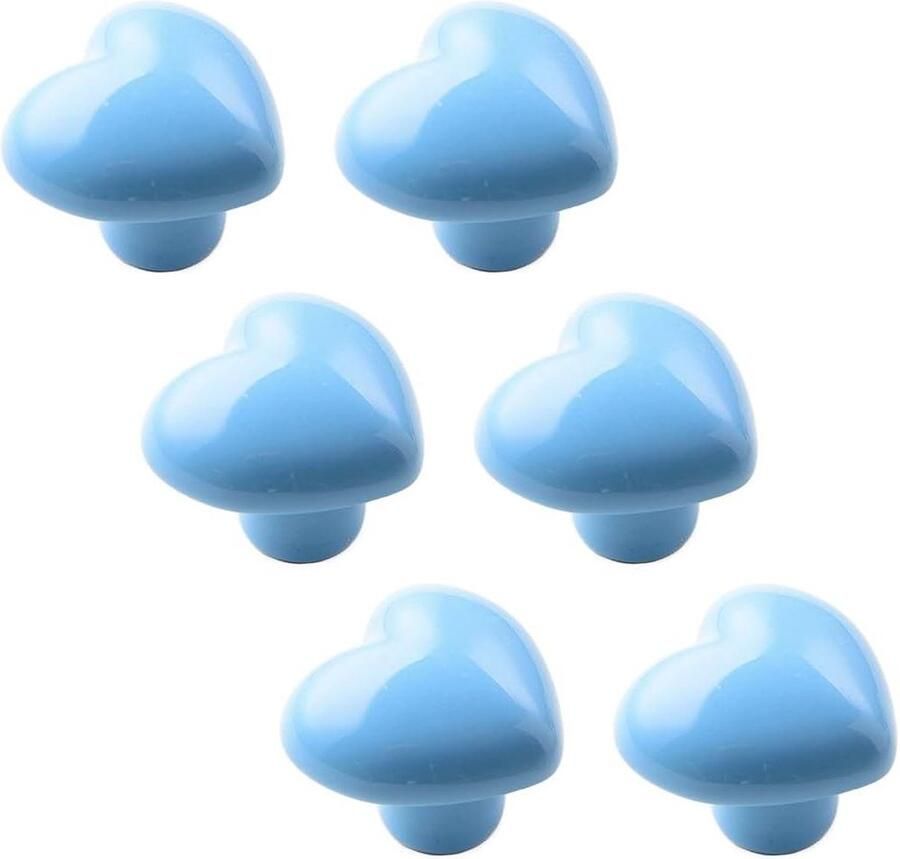 TheLau Hartvormige meubelknoppen van keramiek voor kinderkamer en keuken set van 6 lichtblauw
