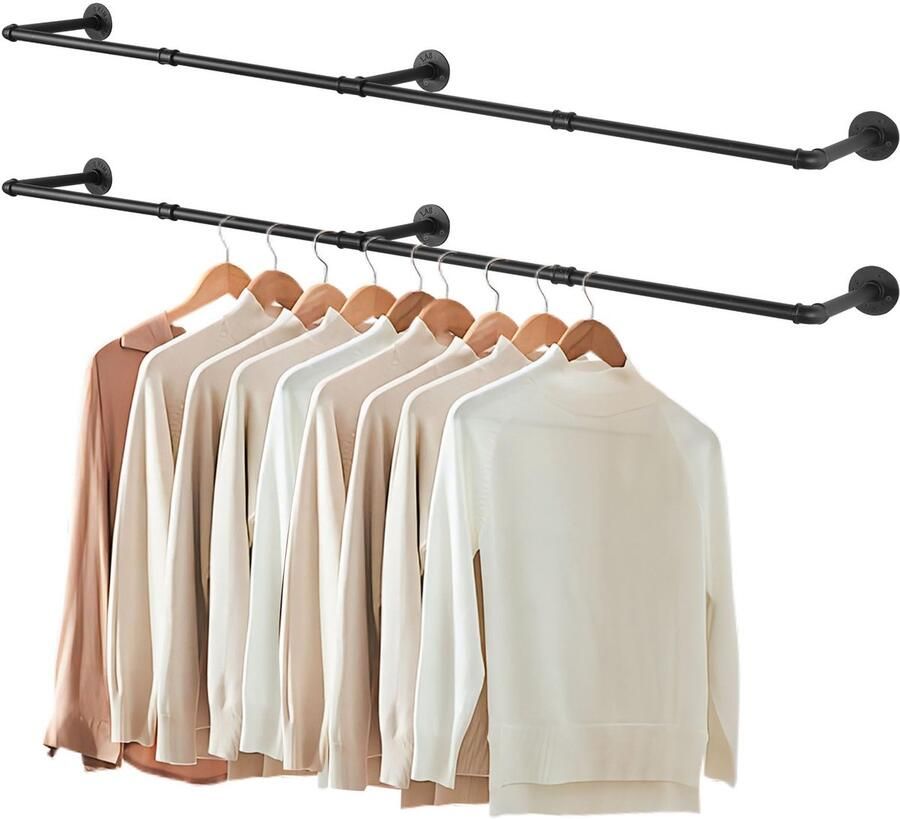 TheLau Industriële Wandgemonteerde Kledingstangen voor Optimale Ruimtebesparing en Stijlvolle Organisatie 180 cm 2 stuks