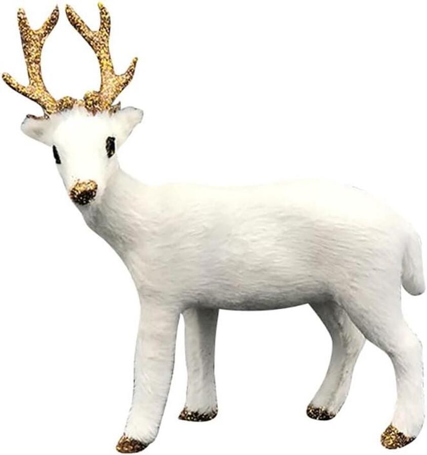 Allecto plus Witte Kerst Rendier Sculptuur Kerstfiguur Decoratie voor Miniatuur Bos Kerst Dieren Beeld voor op Tafel
