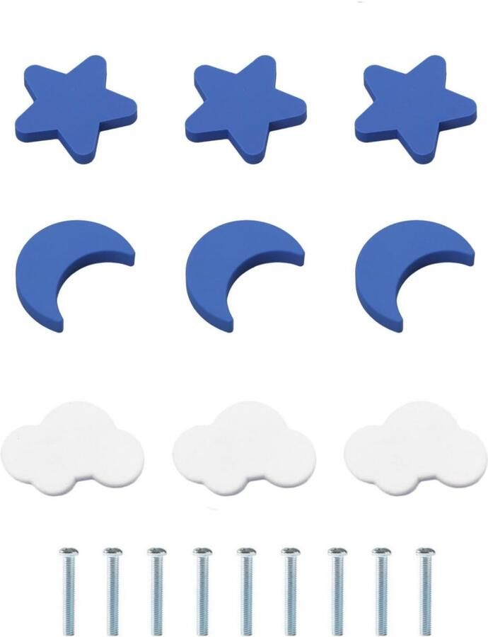 TheLau Kinderkamer Kastknoppen Set van 9 Zachte Sterren Maan en Wolken Thema