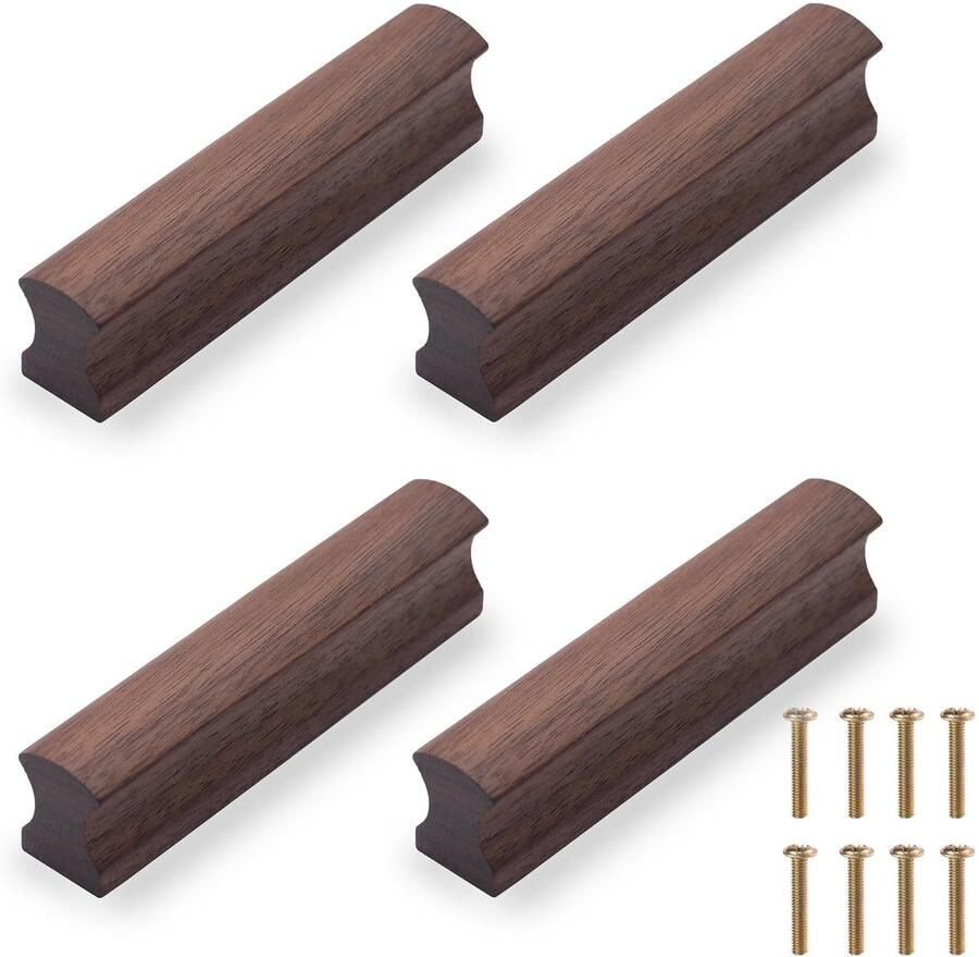 TheLau Klassieke Houten Deur- en Ladegrepen Set Stijlvolle Zwarte Walnoot Afwerking 64 mm Gatafstand