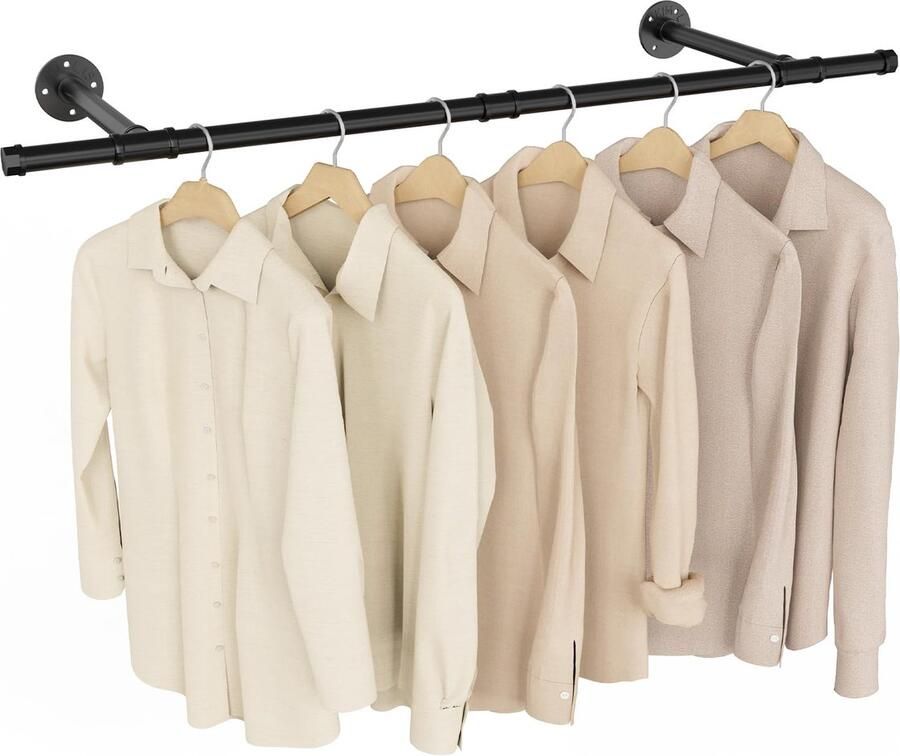 TheLau Kledingstang voor Wandmontage met Industrieel Design en Ruimtebesparende Opbergoplossing 112 cm