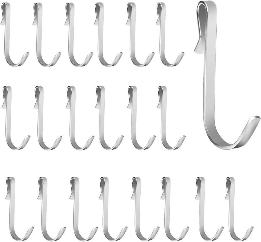 Allecto plus S-vormige roestvrijstalen haken 20 stuks voor kledingkast badkamer slaapkamer Zilverkleurig