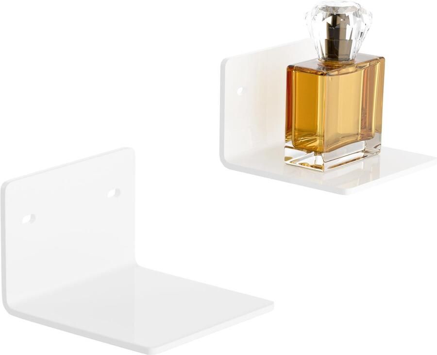 TheLau Kleine Witte Wandplank Set van 2 met Hoogwaardig Acrylmateriaal voor Toepassingen