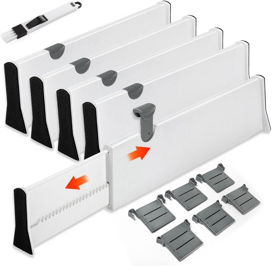 TheLau Lade-organizer set van 4 met verstelbare verdelers en reinigingsborstel voor ruimtes