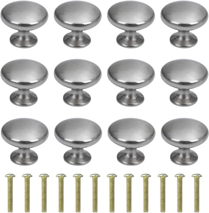 TheLau Ladeknoppen Set van 12 Ronde Meubelknoppen 30 mm Zilver Geborsteld