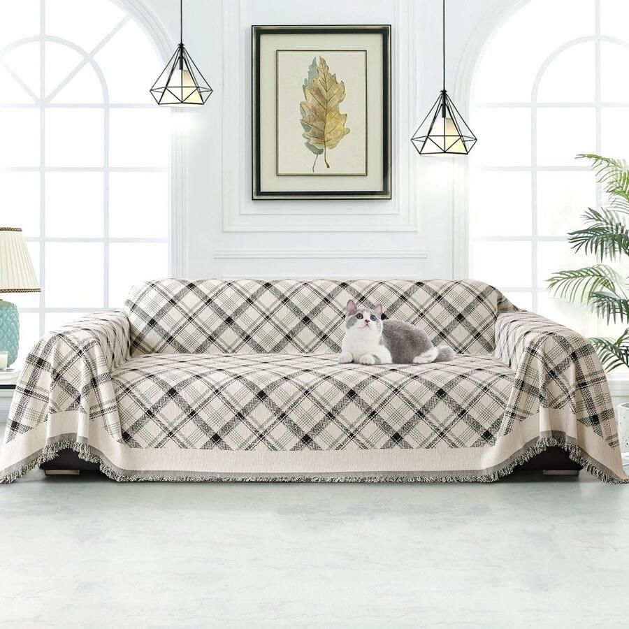 TheLau Luxueuze Omkeerbare Bankovertrek Met Modern Ruitpatroon Voor Bankstijlen