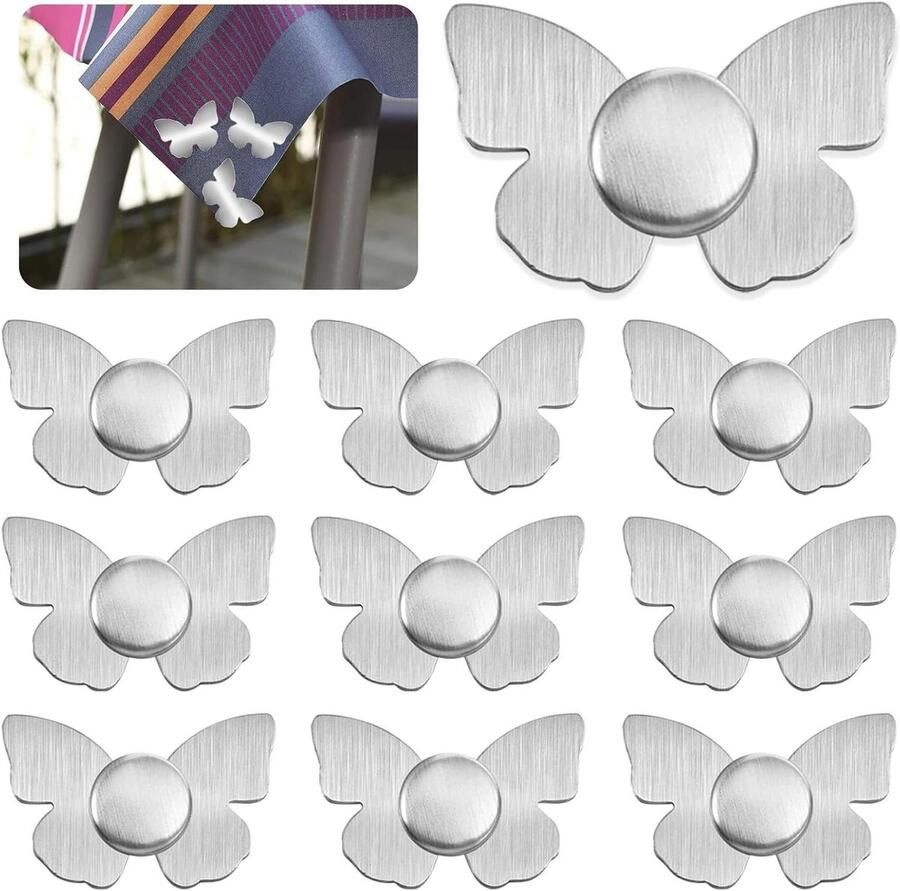 Allecto plus Magnetische vlinders tafelkleedgewichten Set van 10 Roestvrij staal Geschikt voor binnen en buiten Tafelkleedklemmen 60 g stuk