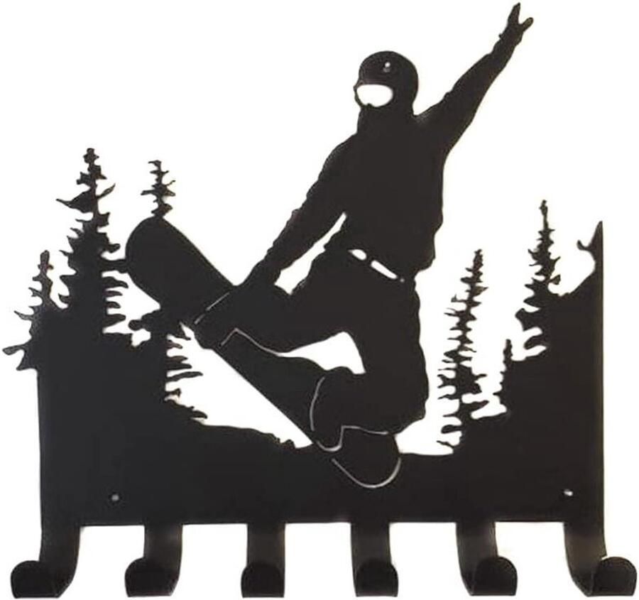 Allecto plus Metalen wandkunst voor skiërs en mountainbikers Wanddecoratie met haken Sleutelhouder Cadeau voor skiliefhebbers
