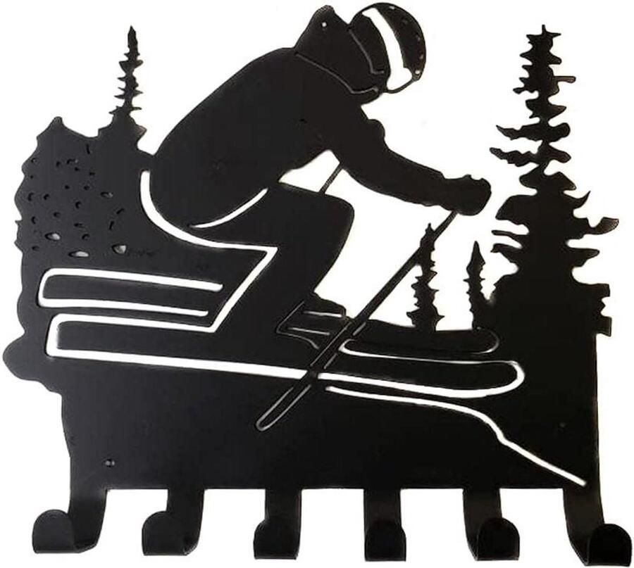 Allecto plus Metalen wanddecoratie skiën mountainbikes haken sleutelhanger Sneeuwsport cadeau liefhebbers Stijlvolle wandgarderobe Unieke wandkunst metaal