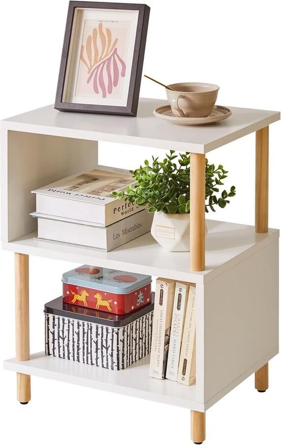 TheLau Moderne Multifunctionele Bijzettafel met Open Opslag en Houtkleurige Details voor Ruimtes